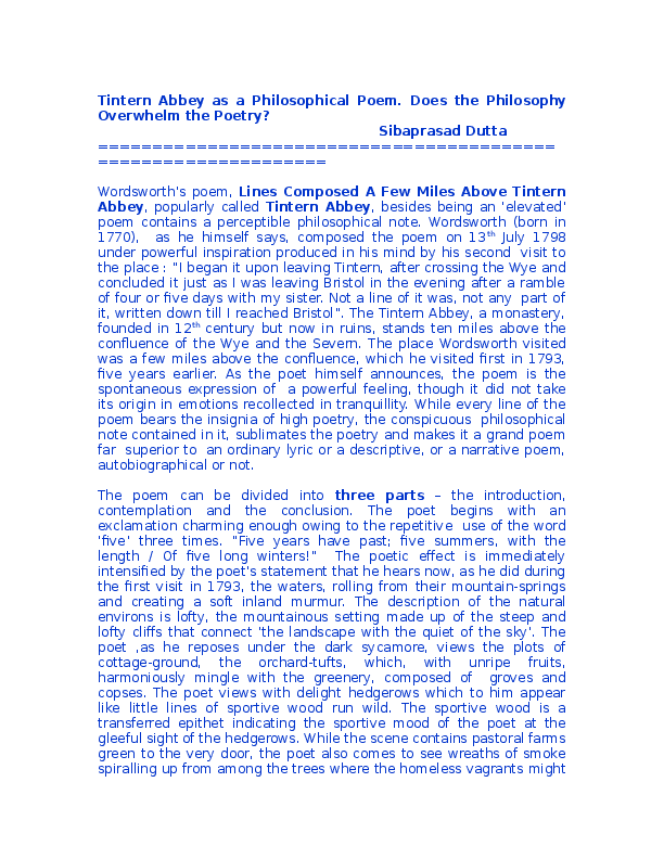 Essay: Philosophy of Tintern Abbey