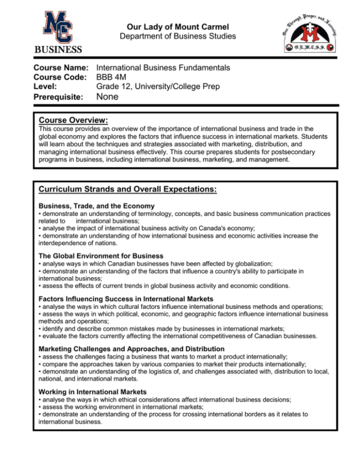 International Business – Marketing and Distribution Terminology