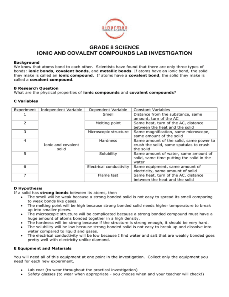 Properties Of Ionic And Molecular Substances Lab SchoolWorkHelper