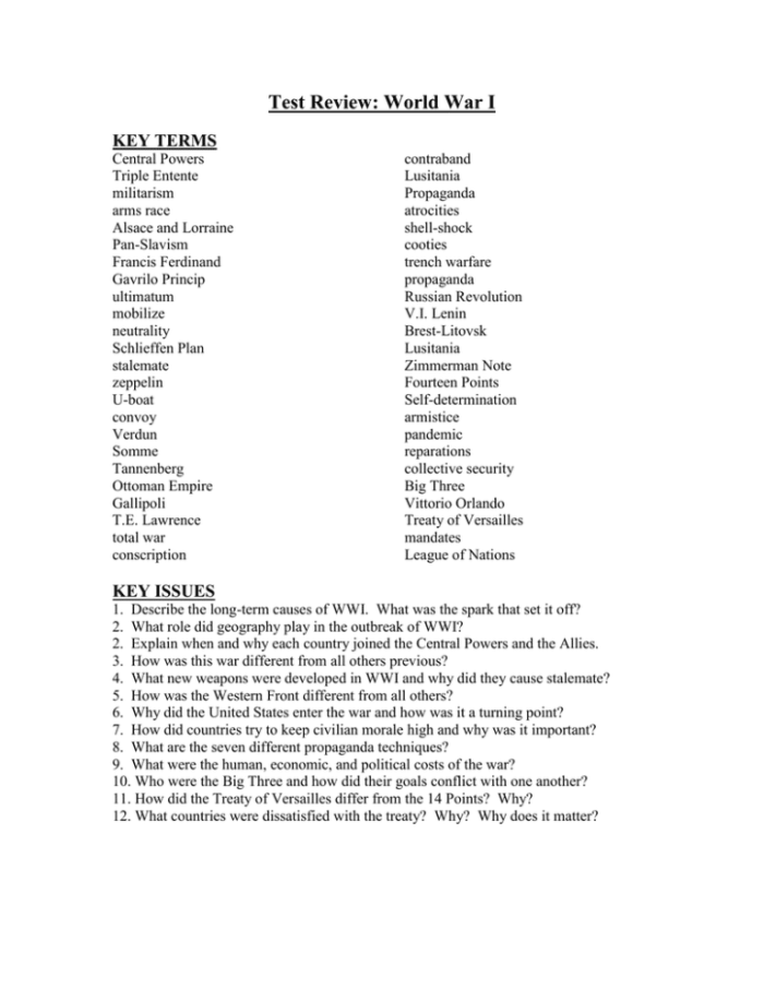 Versailles & The League of Nations: Review Test